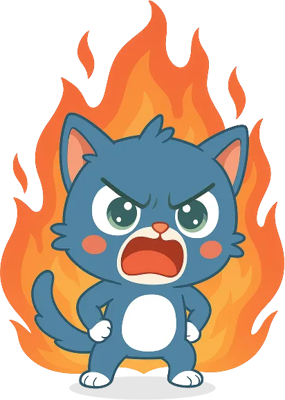 Trollercat with fire in his eyes
